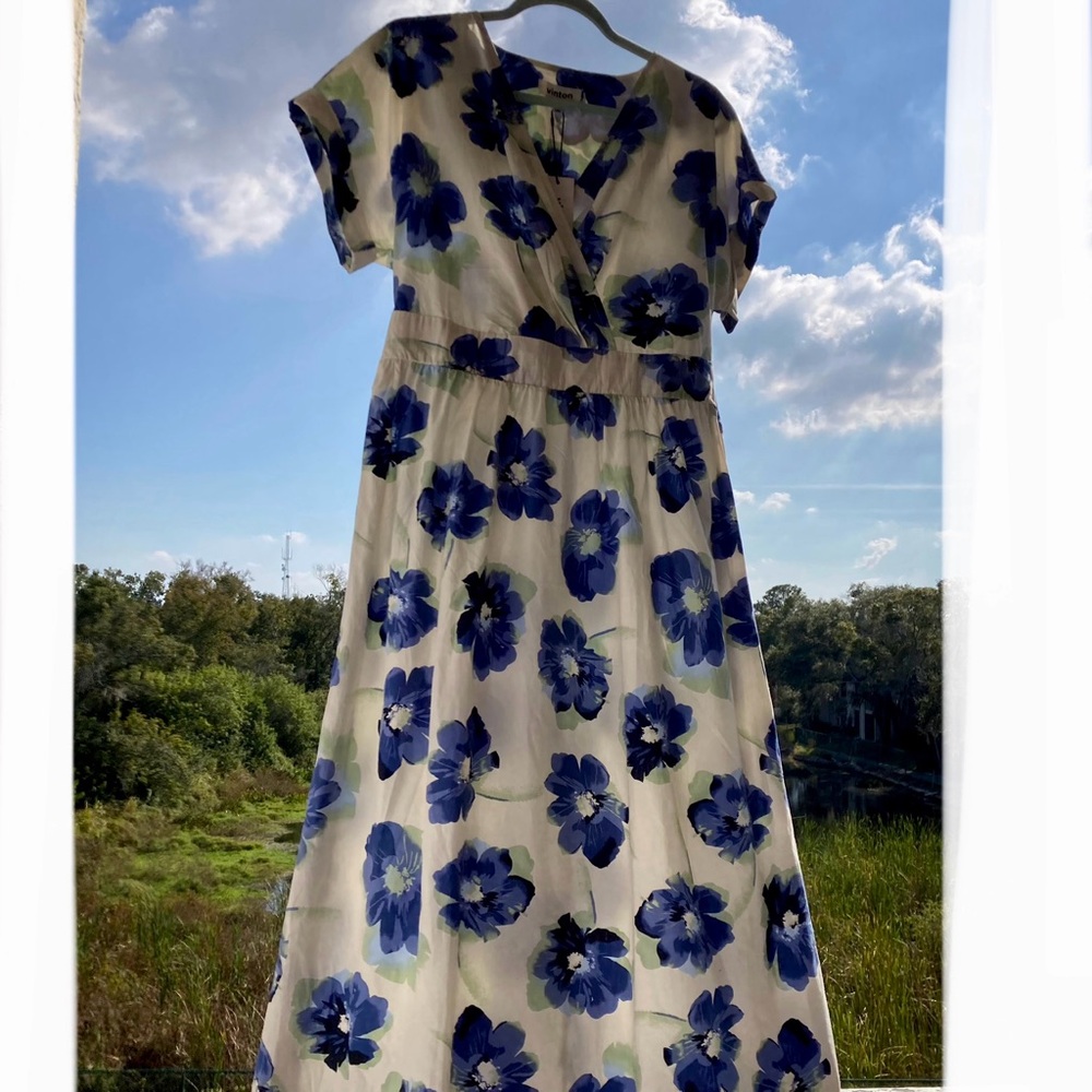 NWT DRESS VINTON FLORAL natural cotton fabric Chic Blue SIZE:L